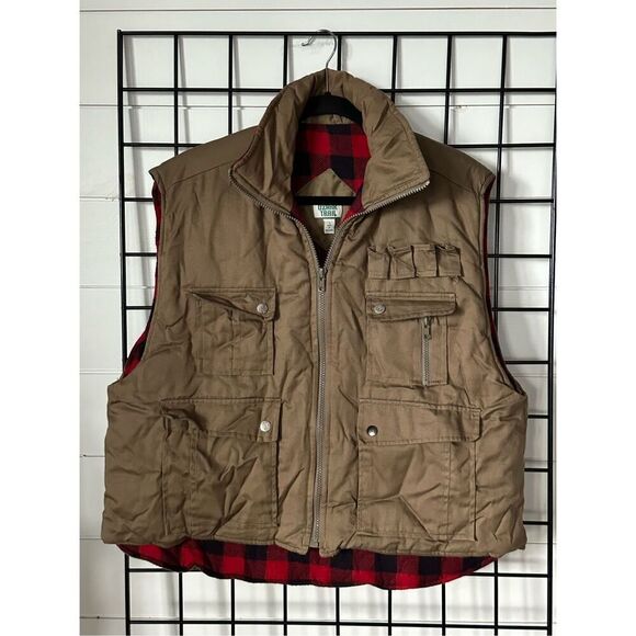 Ozark Trail Vest 90s streetwear Mens Utility Tan Red Black Buffalo Plaid Hunting - Picture 1 of 10